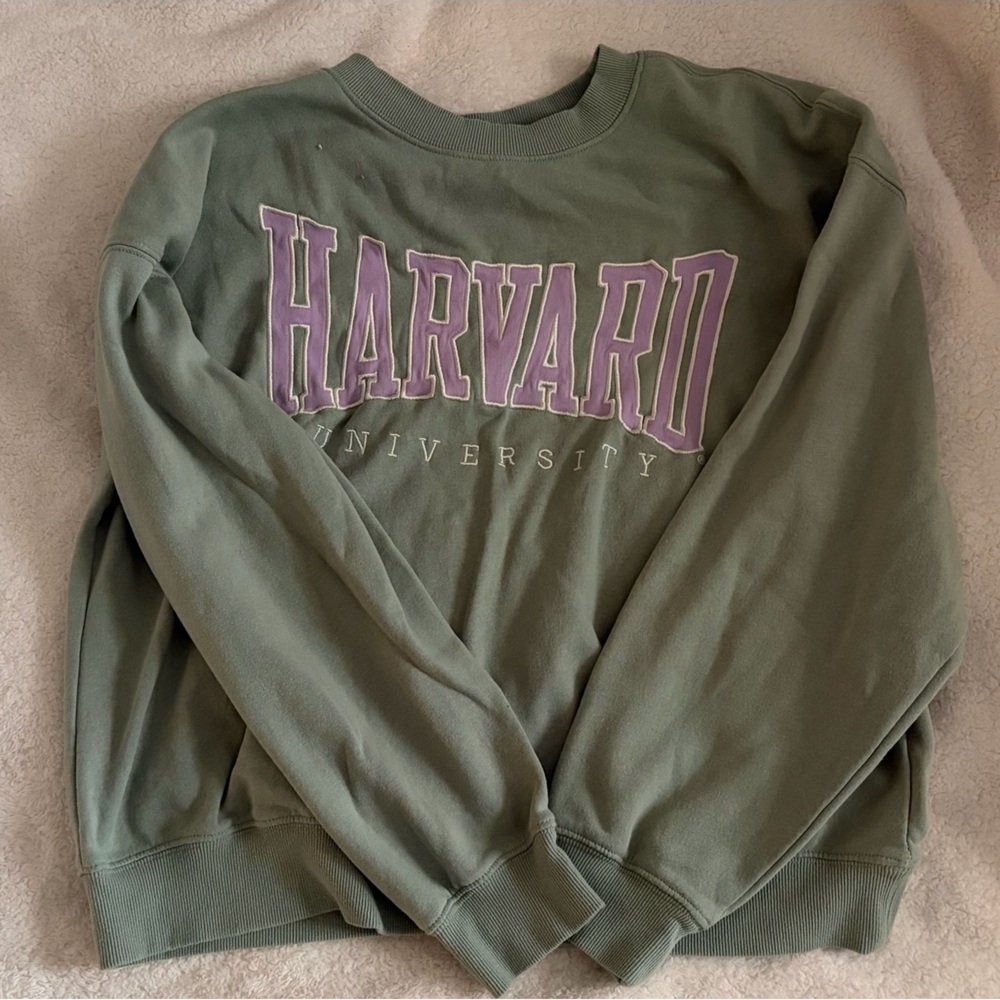 H&M Light Olive Green Crew Sweatshirt with Small Red Shield Tag